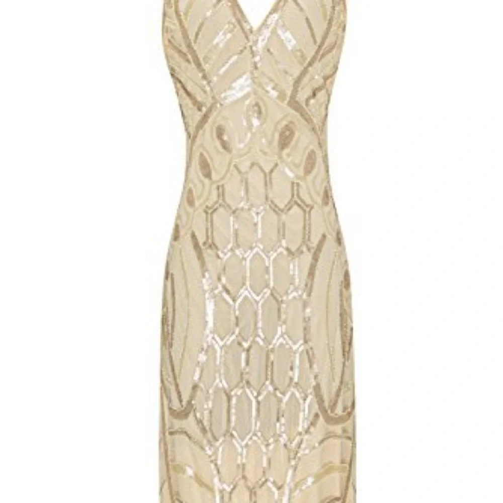 Metme Women's 1920s V Neck Sexy Straps Gatsby Party Dress Vintage Sequin Party - Picture 2 of 10